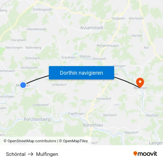 Schöntal to Mulfingen map