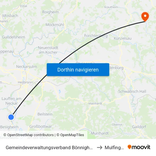 Gemeindeverwaltungsverband Bönnigheim to Mulfingen map