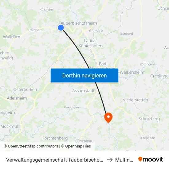 Verwaltungsgemeinschaft Tauberbischofsheim to Mulfingen map