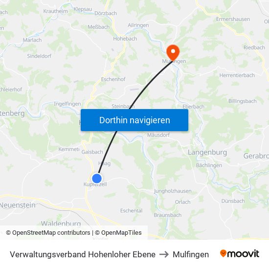 Verwaltungsverband Hohenloher Ebene to Mulfingen map