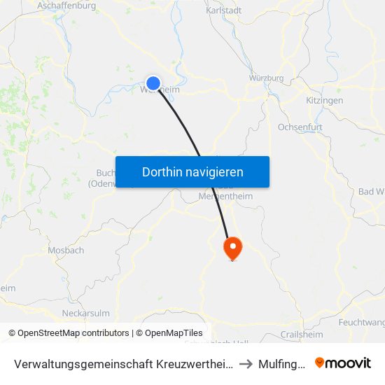 Verwaltungsgemeinschaft Kreuzwertheim to Mulfingen map