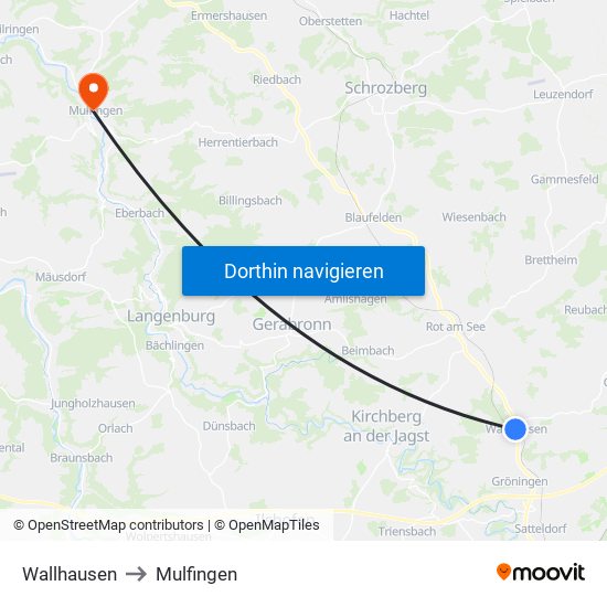 Wallhausen to Mulfingen map
