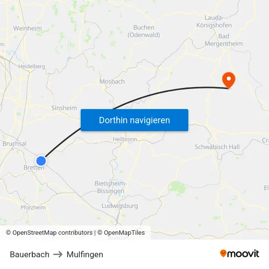 Bauerbach to Mulfingen map