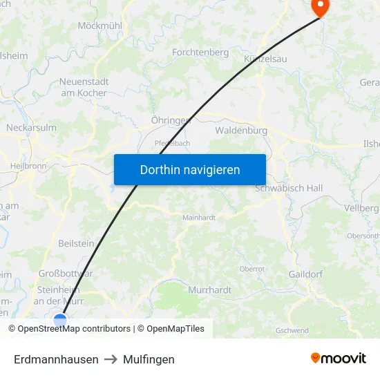 Erdmannhausen to Mulfingen map