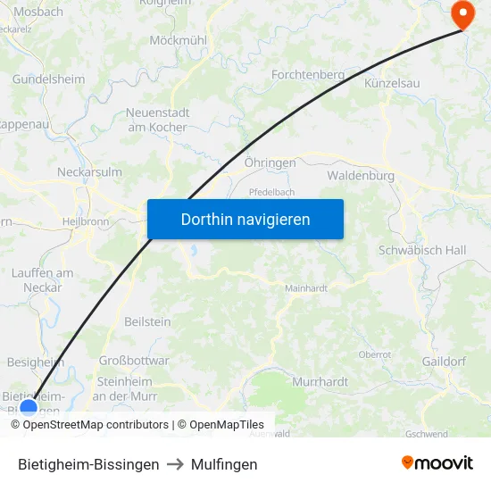 Bietigheim-Bissingen to Mulfingen map