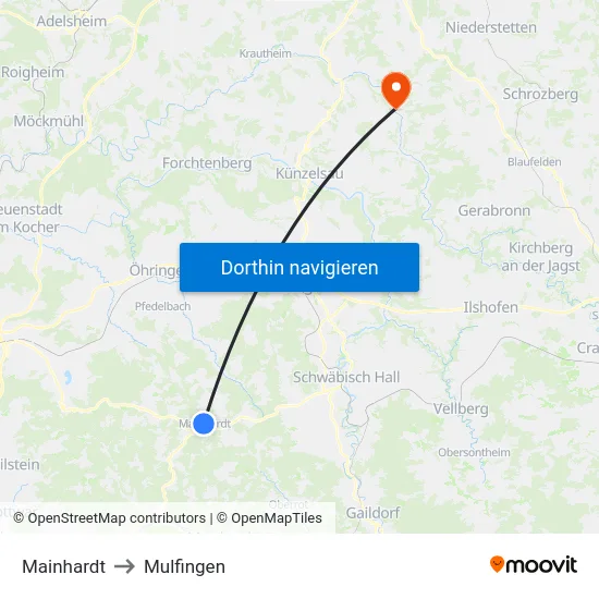 Mainhardt to Mulfingen map