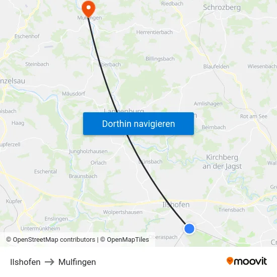 Ilshofen to Mulfingen map