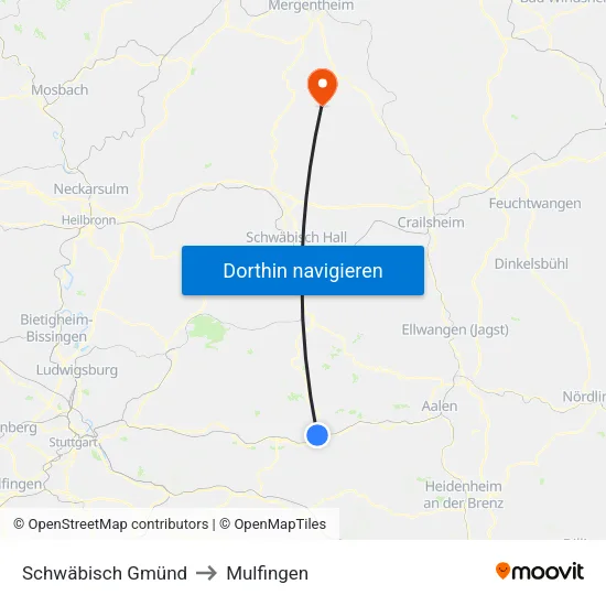 Schwäbisch Gmünd to Mulfingen map