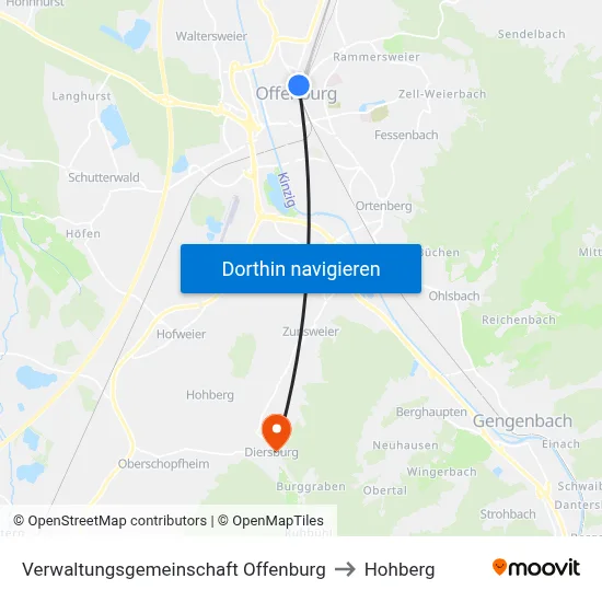 Verwaltungsgemeinschaft Offenburg to Hohberg map
