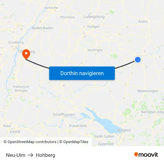 Neu-Ulm to Hohberg map