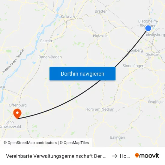 Vereinbarte Verwaltungsgemeinschaft Der Stadt Bietigheim-Bissingen to Hohberg map