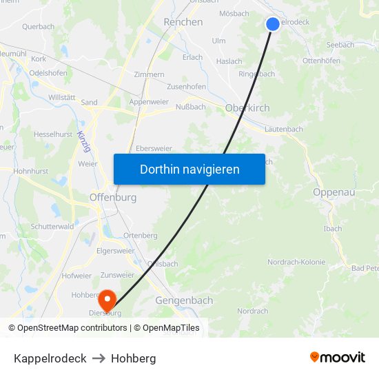 Kappelrodeck to Hohberg map