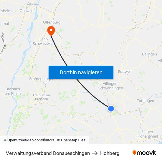 Verwaltungsverband Donaueschingen to Hohberg map