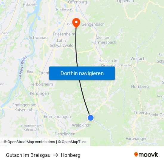Gutach Im Breisgau to Hohberg map