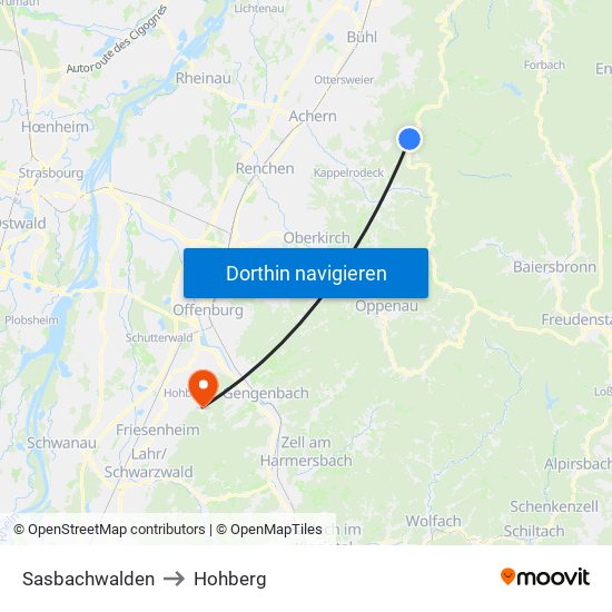 Sasbachwalden to Hohberg map