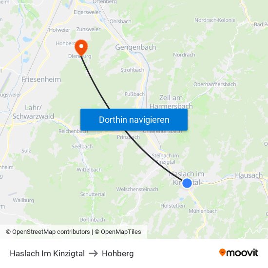 Haslach Im Kinzigtal to Hohberg map