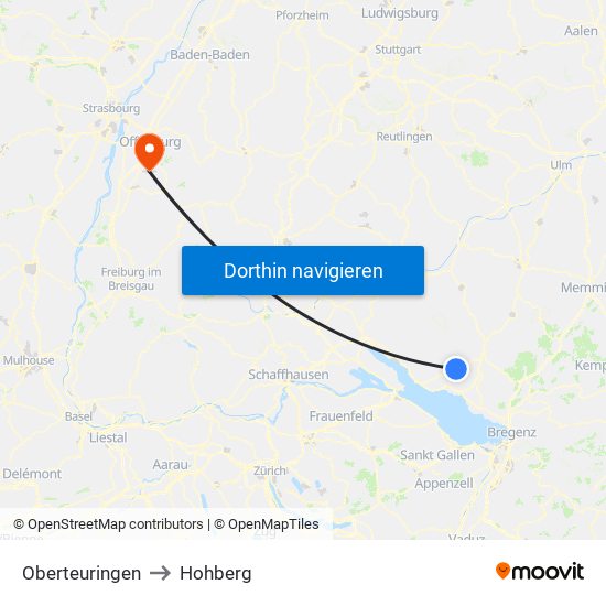 Oberteuringen to Hohberg map