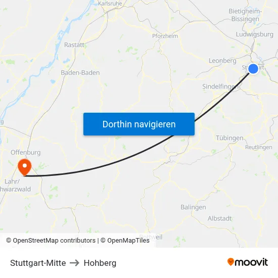 Stuttgart-Mitte to Hohberg map