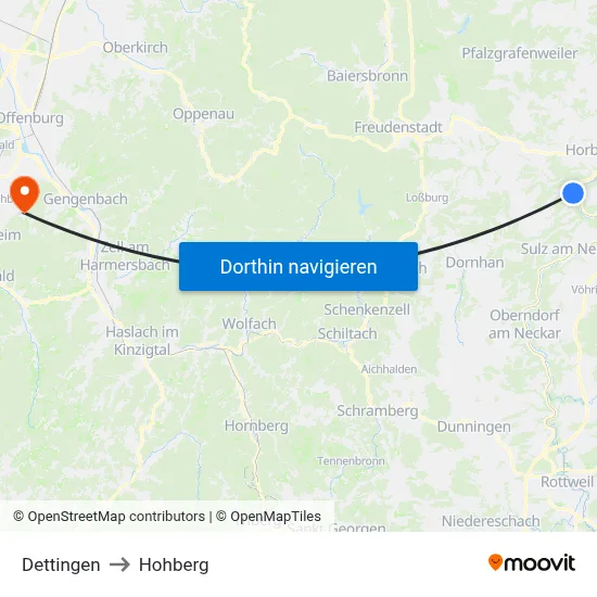 Dettingen to Hohberg map