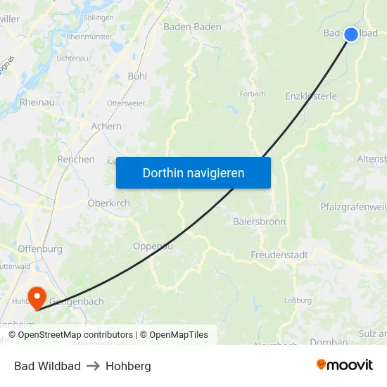 Bad Wildbad to Hohberg map