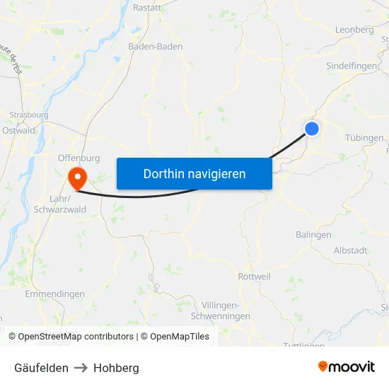 Gäufelden to Hohberg map