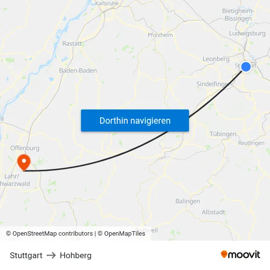 Stuttgart to Hohberg map