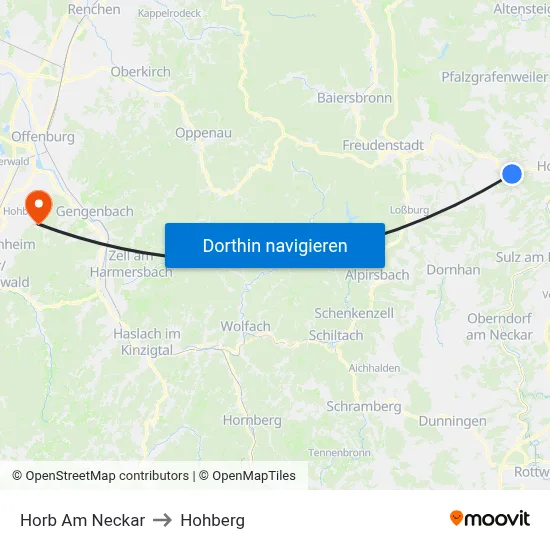 Horb Am Neckar to Hohberg map