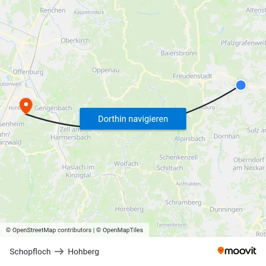 Schopfloch to Hohberg map