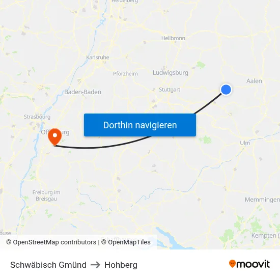 Schwäbisch Gmünd to Hohberg map