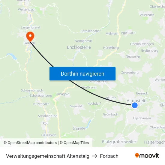 Verwaltungsgemeinschaft Altensteig to Forbach map