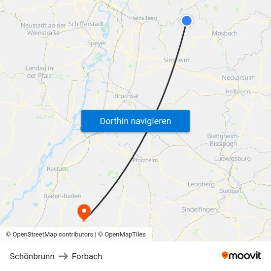Schönbrunn to Forbach map