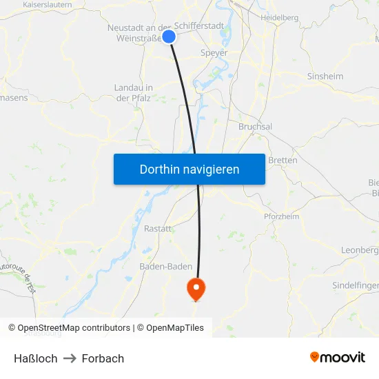 Haßloch to Forbach map