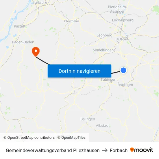 Gemeindeverwaltungsverband Pliezhausen to Forbach map