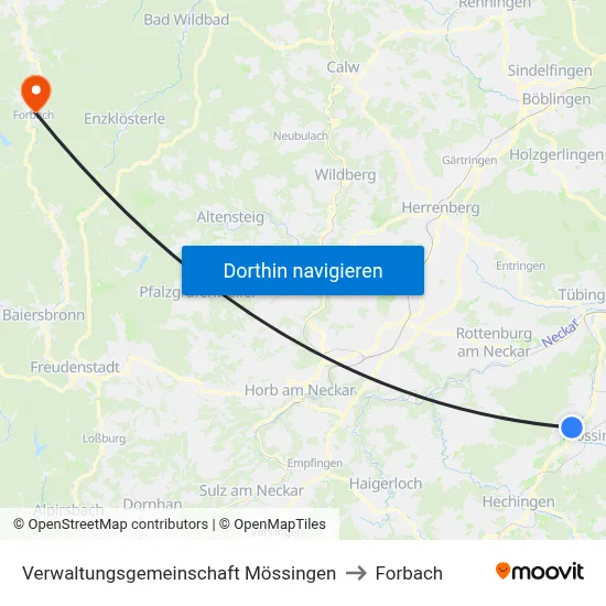 Verwaltungsgemeinschaft Mössingen to Forbach map