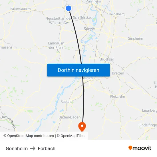 Gönnheim to Forbach map