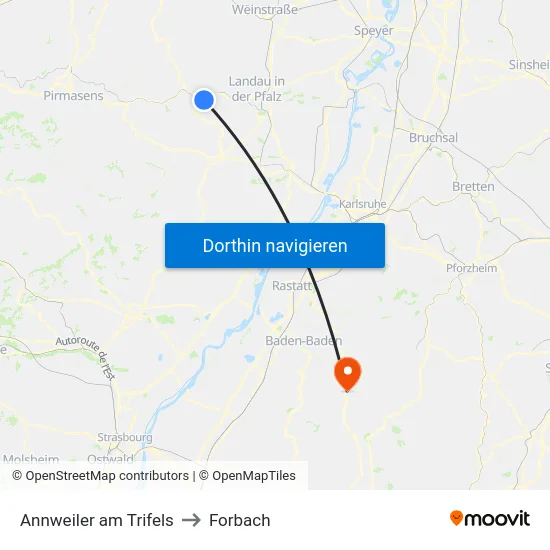 Annweiler am Trifels to Forbach map