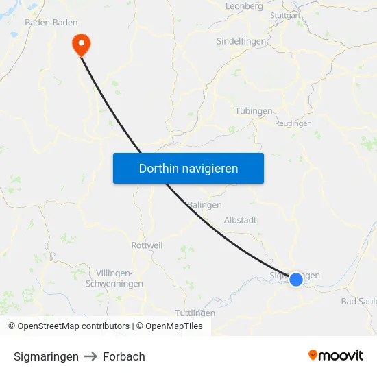 Sigmaringen to Forbach map