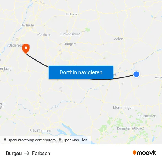 Burgau to Forbach map