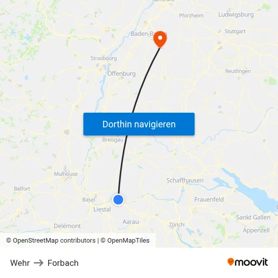 Wehr to Forbach map