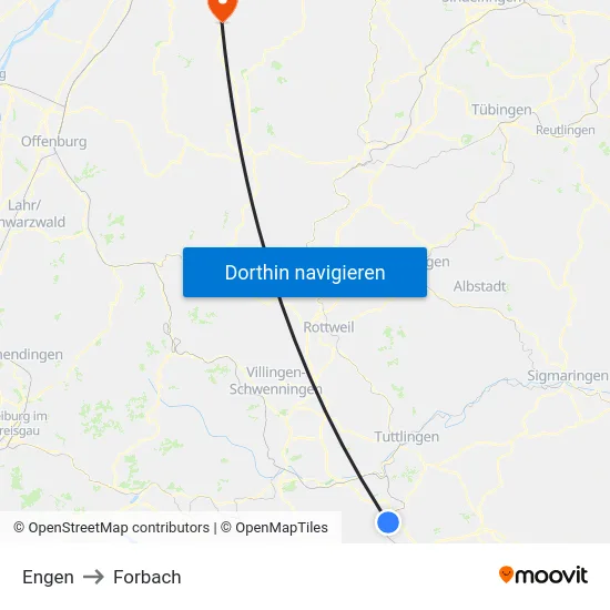 Engen to Forbach map