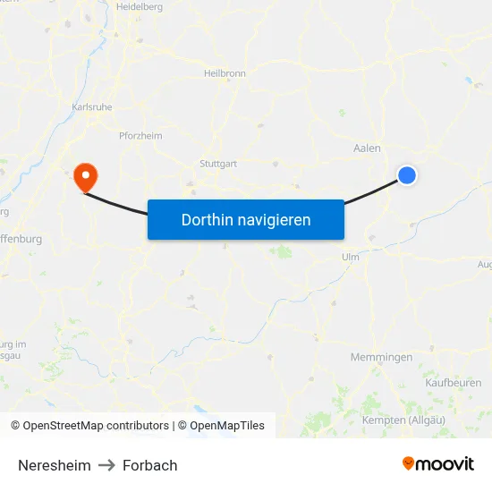 Neresheim to Forbach map