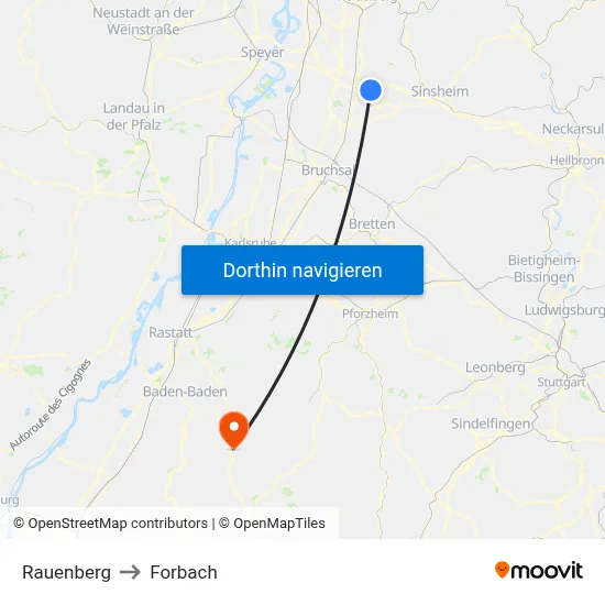 Rauenberg to Forbach map