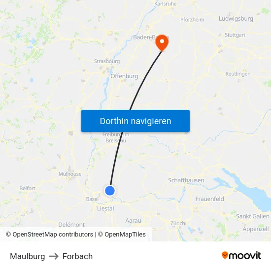 Maulburg to Forbach map