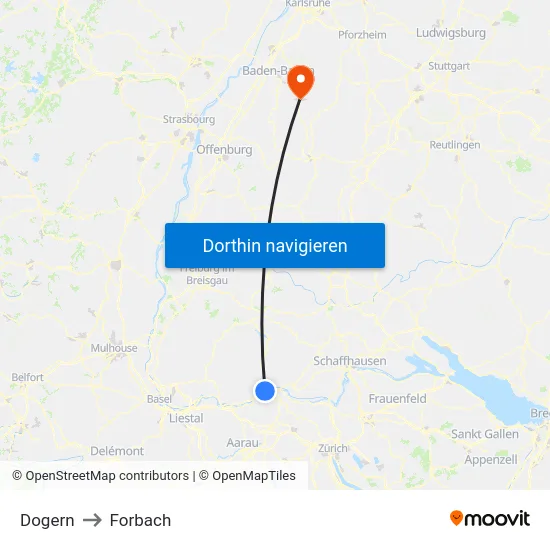 Dogern to Forbach map