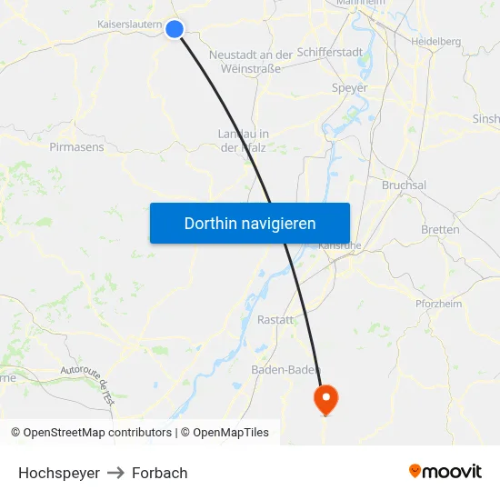 Hochspeyer to Forbach map
