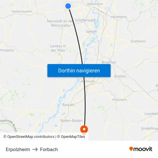 Erpolzheim to Forbach map