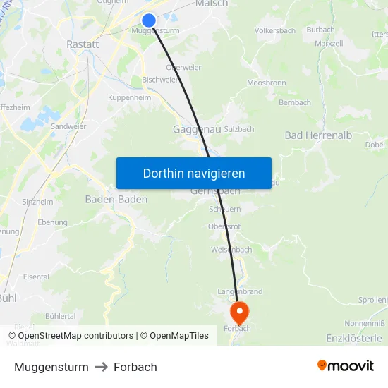 Muggensturm to Forbach map