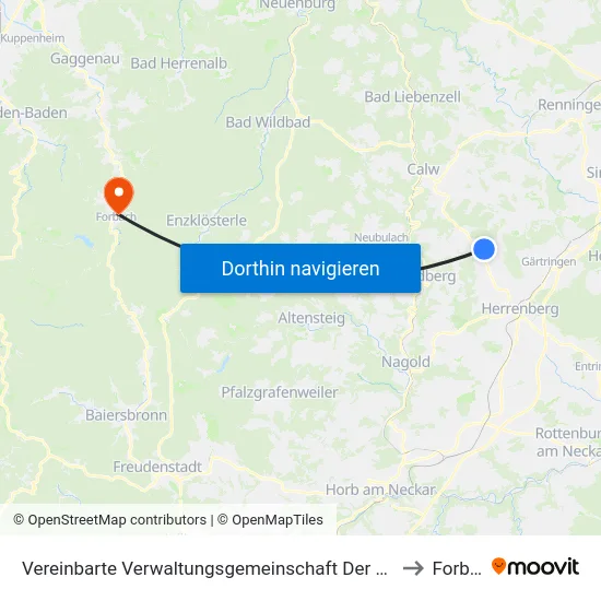 Vereinbarte Verwaltungsgemeinschaft Der Stadt Herrenberg to Forbach map