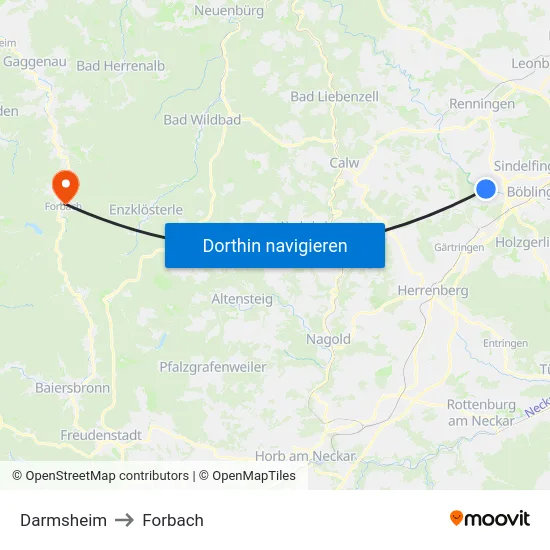 Darmsheim to Forbach map