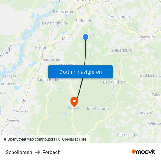 Schöllbronn to Forbach map